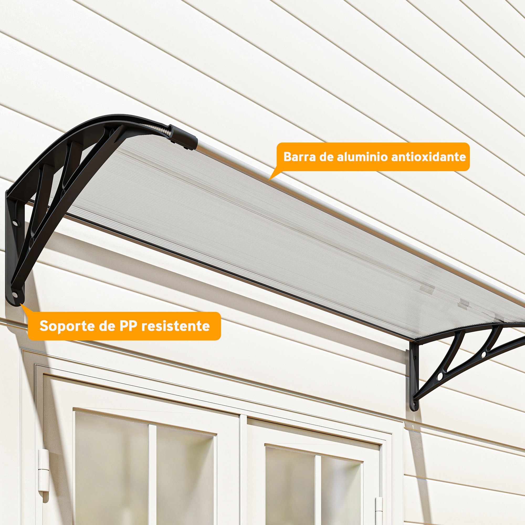 Marquesinas Exterior para Puertas y Ventanas, 110x60 cm, Tejadillo de Protección contra Sol y Lluvia, con Cubierta de Policarbonato, Barras de Aleación de Aluminio, Transparente