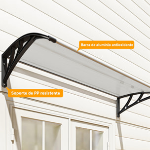 Marquesinas Exterior para Puertas y Ventanas, 110x60 cm, Tejadillo de Protección contra Sol y Lluvia, con Cubierta de Policarbonato, Barras de Aleación de Aluminio, Transparente