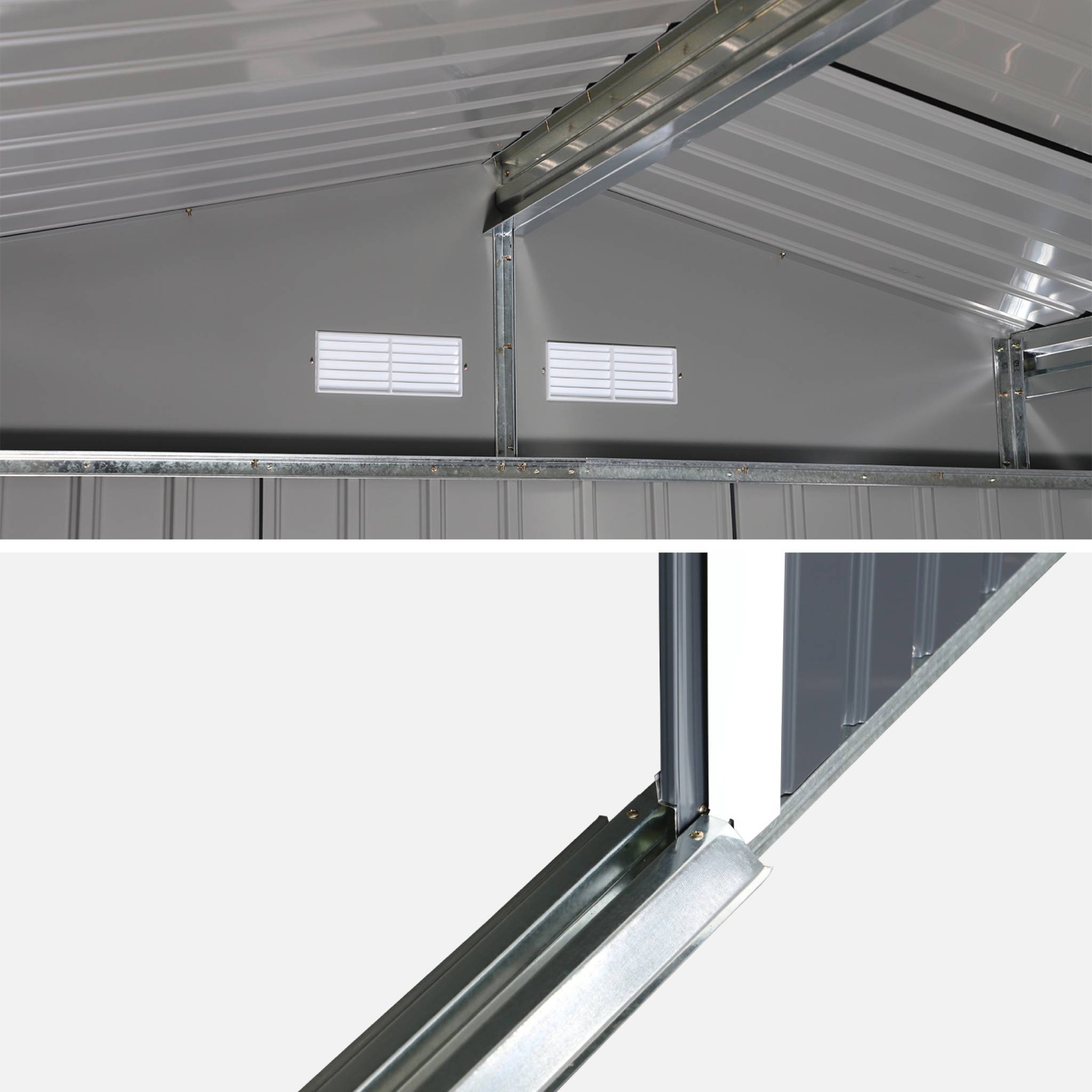 Abri de jardin en métal - Slack - 12.99 m² anthracite - Deux portes coulissantes. kit de fixation sol inclus. L 341 x 386 x 211cm