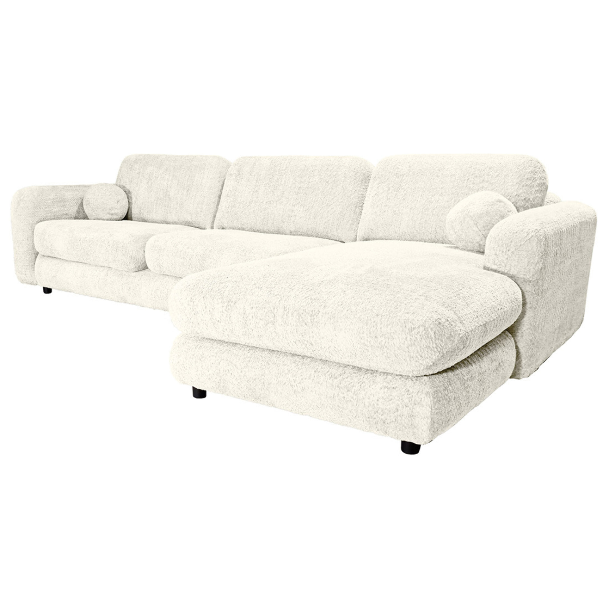 Rachel - Canapé d'angle droit 4 places en tissu bouclette - Beige