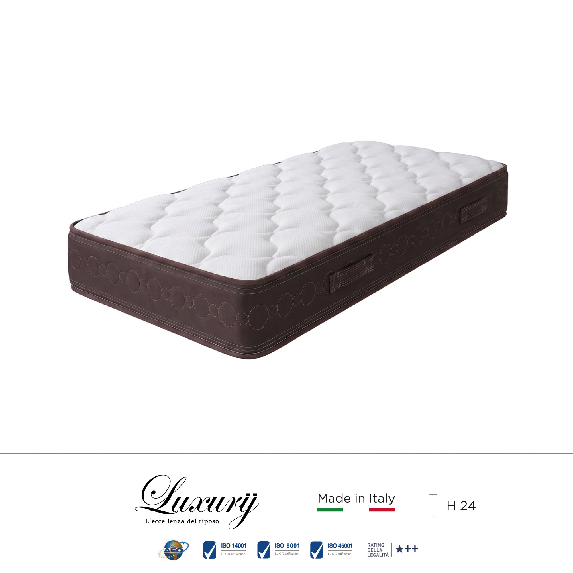 "Salerno" H24 cm 90x200 guanciale Memory OMAGGIO, a molle insacchettate indipendenti ,7 zone a portanza differenziata arrotolato