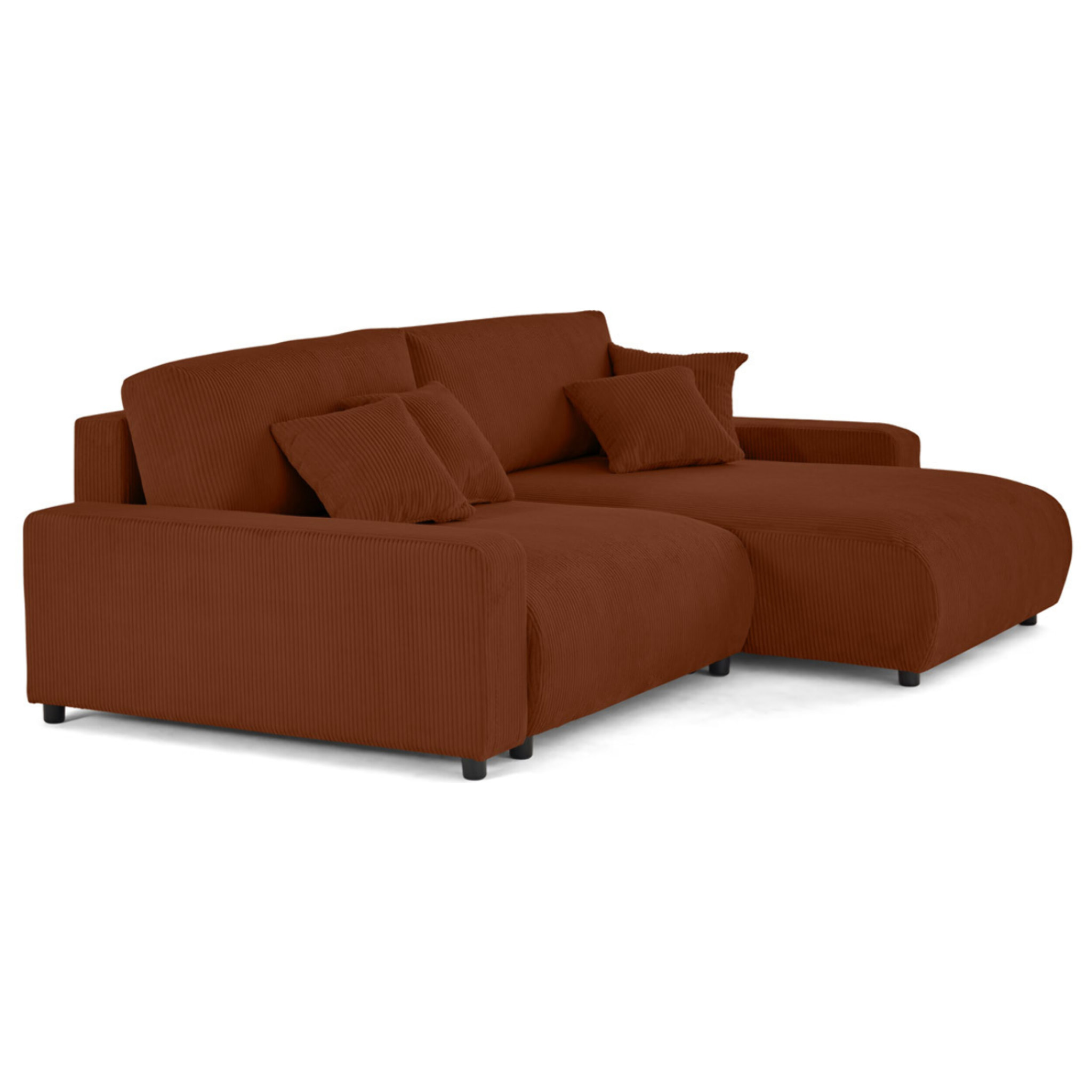 Pivoine - canapé d'angle 4 places réversible convertible avec 2 coffres en velours côtelé - Terracotta