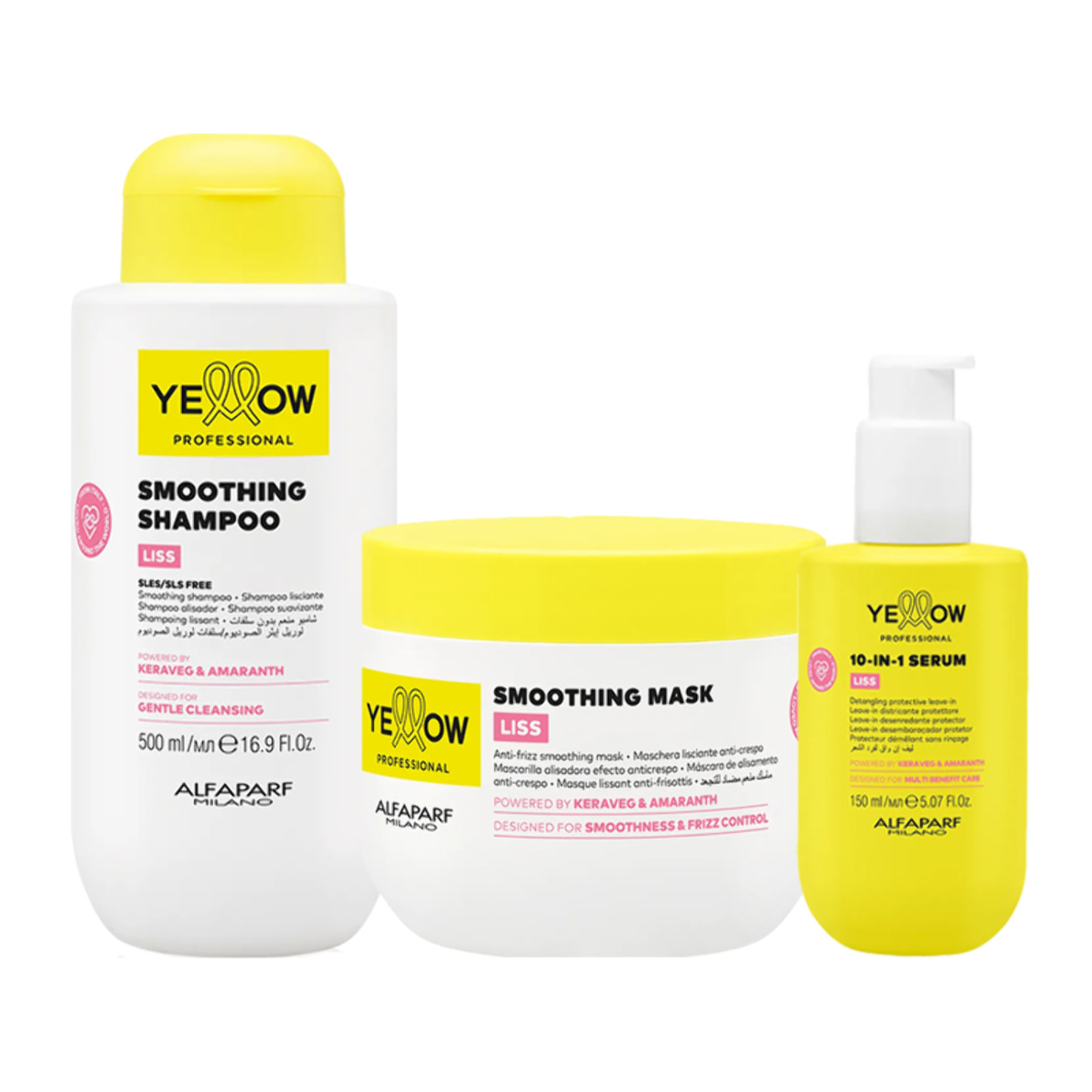 ALFAPARF Yellow Kit Liss Shampoo 500ml + Conditioner 500ml + Serum 150ml