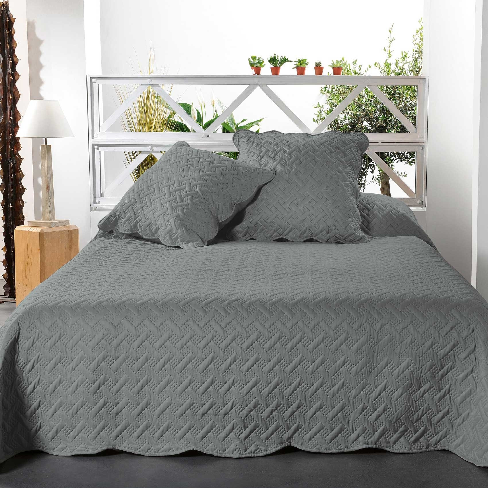 Couverture molletonné surpiquage graphique - Gris Foncé