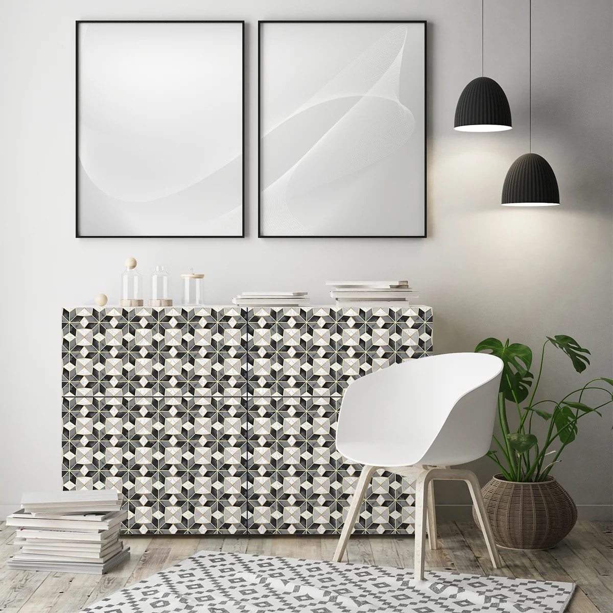 Sticker carrelage - Ambiance Sticker - 60 CARREAUX DE CIMENT MEUBLE AUTHENTIQUES RAVIERA - 20x20cm