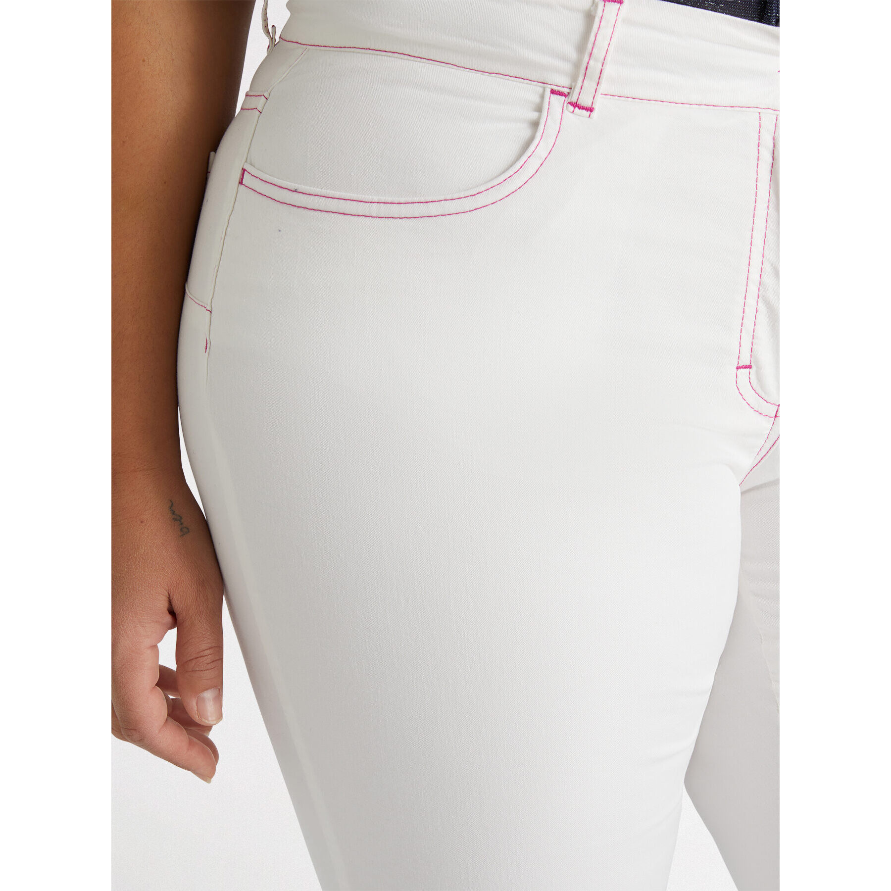 Fiorella Rubino - Pantalón de campana de algodón con pespuntes fucsia - Blanco