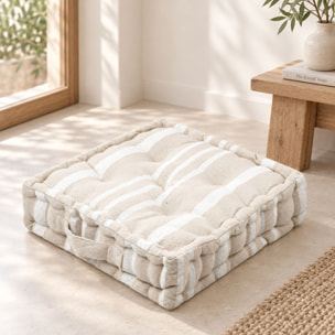 Coussin de sol 100% coton épais et moelleux à rayures - Crème