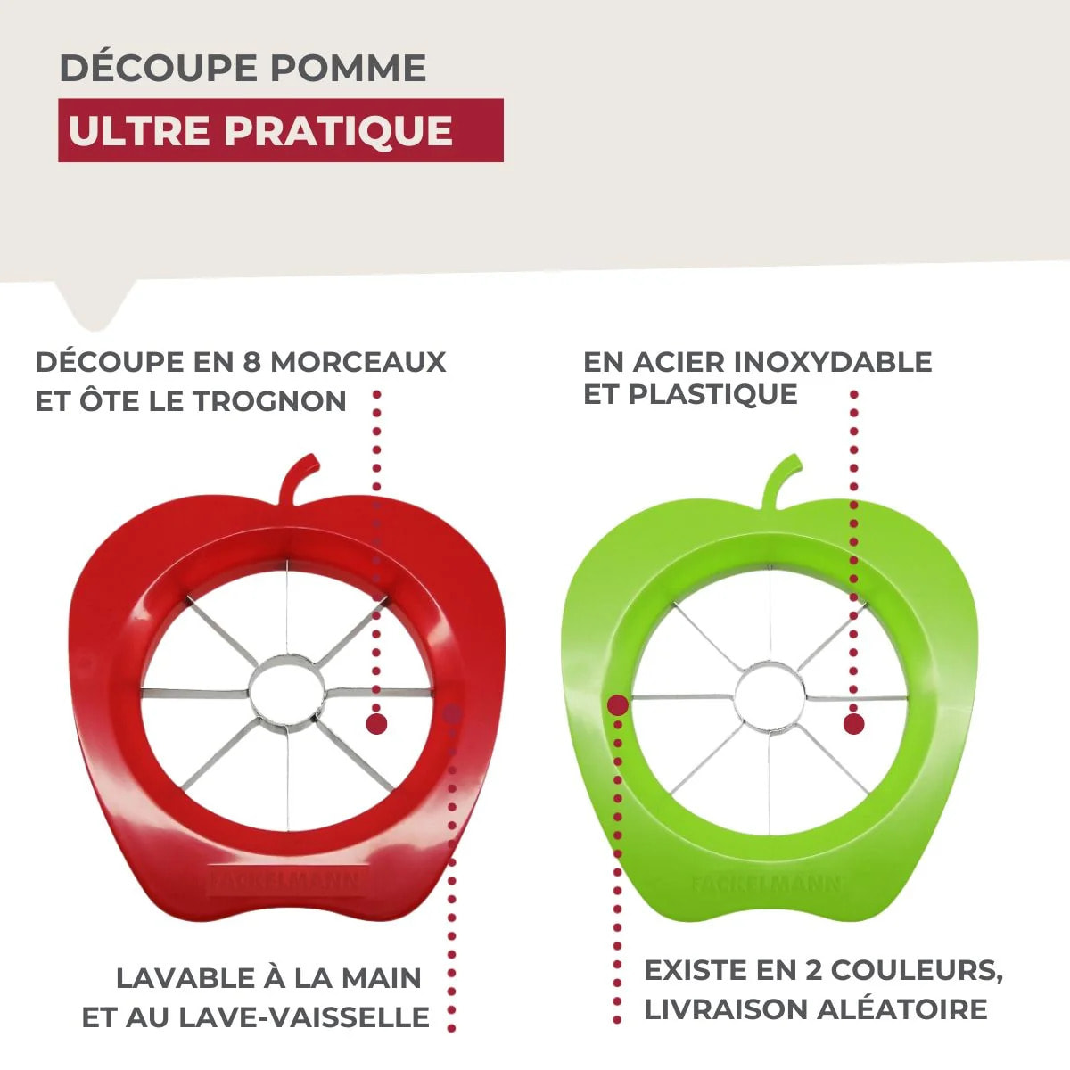 Coupe pomme en 8 morceaux couleur aléatoire Fackelmann Colors Edition