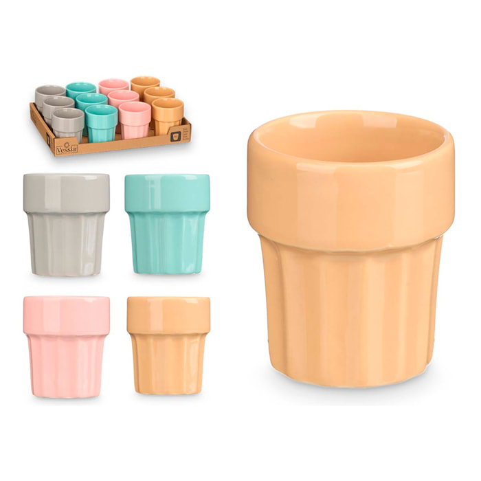 Set di 12 tazze in porcellana per il caffè. Misto di 4 colori. Capacità di 90 ml.