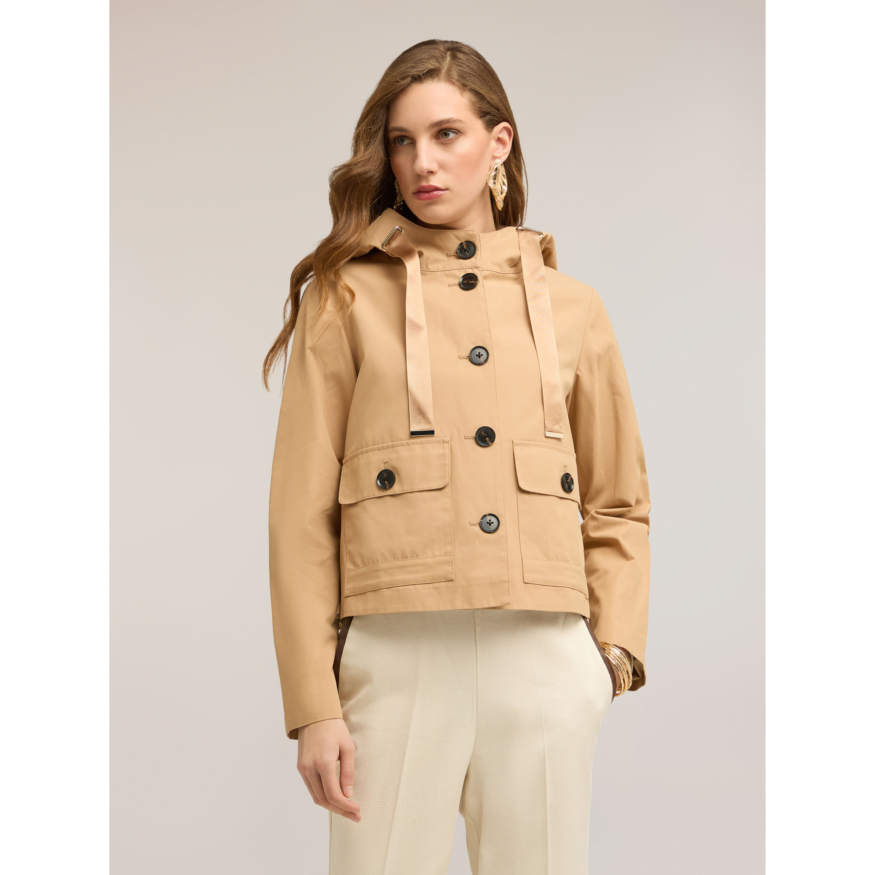 Motivi - Parka corto misto cotone con cappuccio - Beige