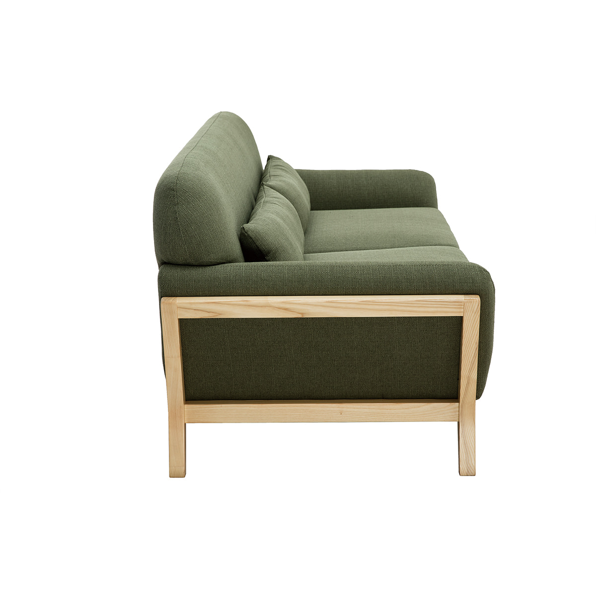 Canapé scandinave 3 places en tissu vert kaki et bois clair YOKO