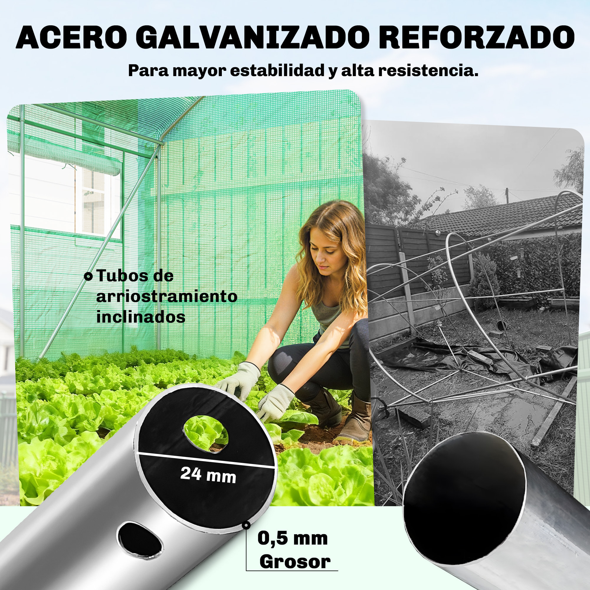 Invernadero de Exterior 6x3x2 m, Invernadero de Túnel con 3 Puertas Enrollables, Ventanas de Malla, Cubierta PE 140g/m² Anti-UV y Marco de Acero Galvanizado, para Cultivos, Plantas, Verde
