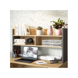 Bureau et sur-meuble avec caisson amovible effet bois et gris foncé - L110 CM - KIARA
