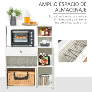 Aparador Auxiliar para Microondas Alacena Buffet de Cocina con 2 Armarios de Puertas 1 Cajón y Estantes de Almacenamiento 90x40x120 cm Blanco