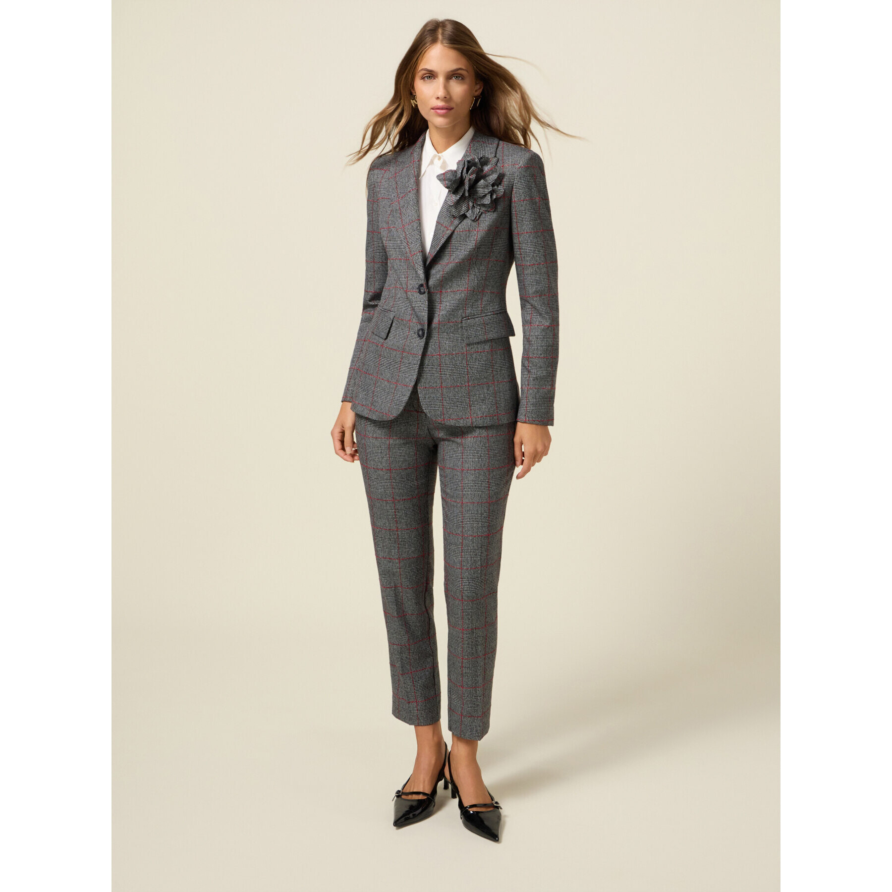 Oltre - Blazer check con spilla - Grigio