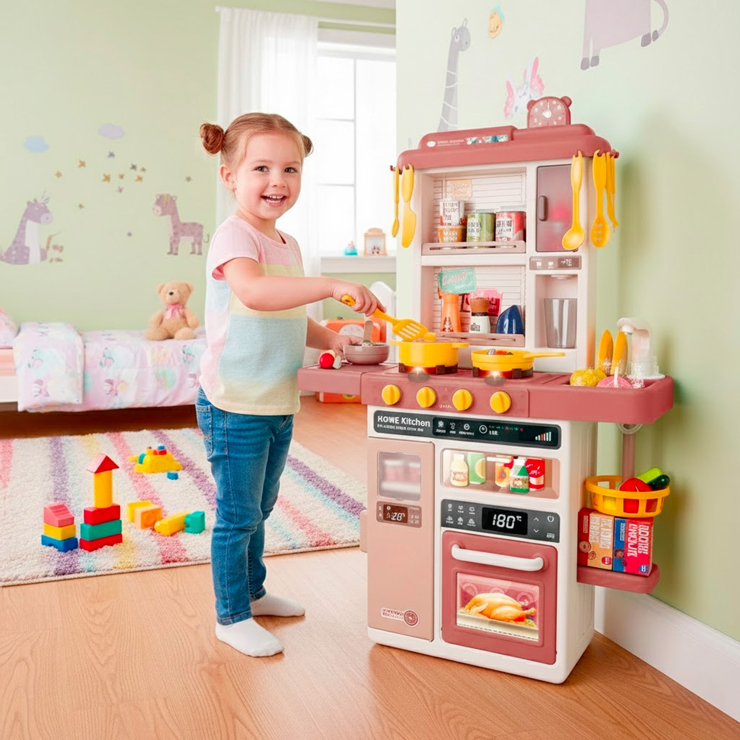 Cucina Giocattolo Bambini Con Luci E Suoni Realistici Rubinetto Con Riciclo Acqua Forno Fornelli Apribili 50 Accessori Gioco Educativo 3–8 Anni Rossa