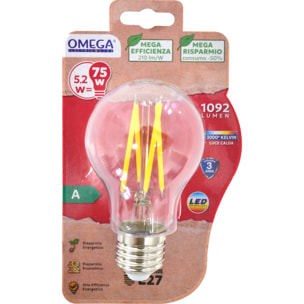 OMEGA Set 3 lampadine filament goccia 3000k e27