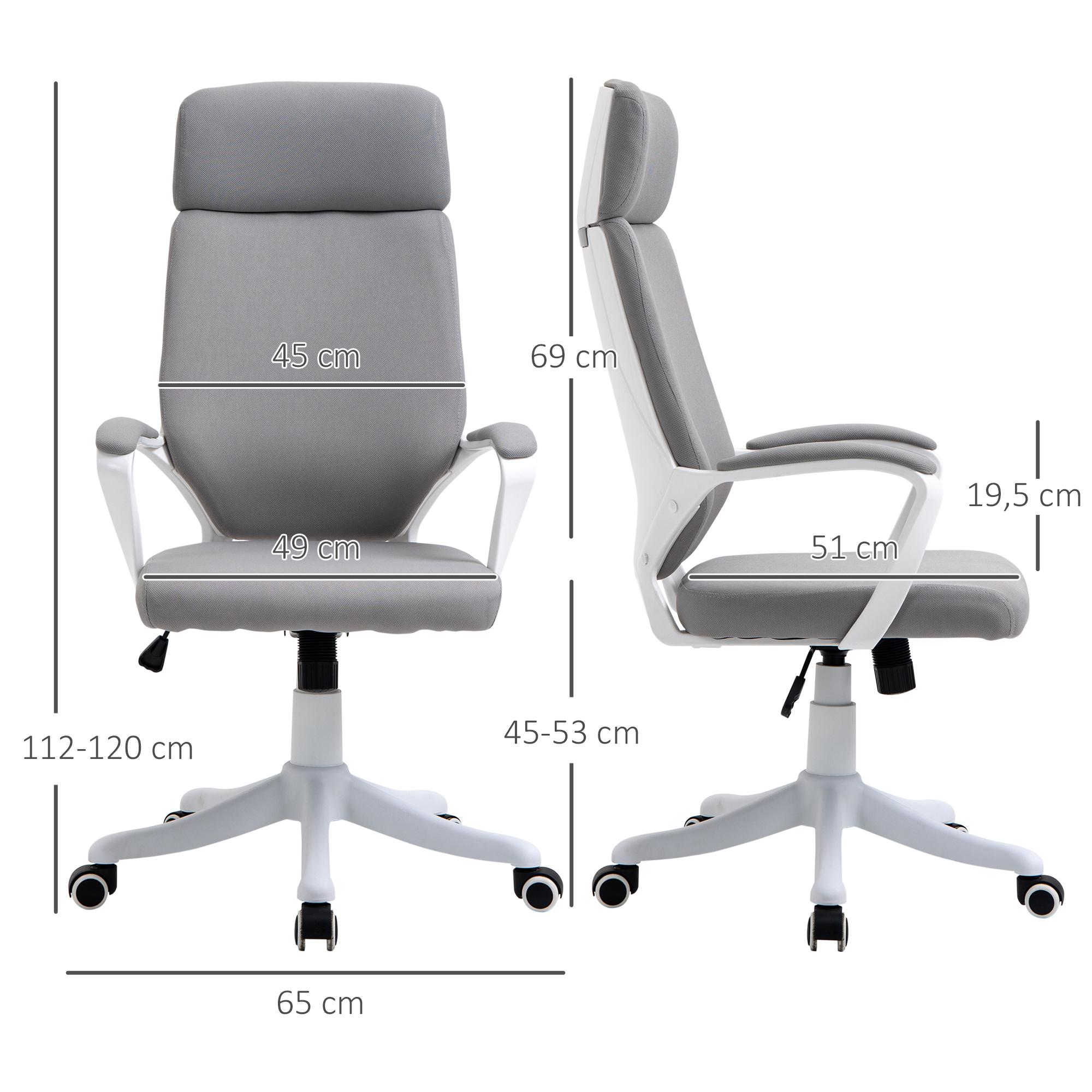 Silla de Oficina Ergonómica Silla Escritorio Giratoria Ajustable en Altura con Reposabrazos Reposacabezas y Respaldo Alto 63x65x112-120 cm Gris