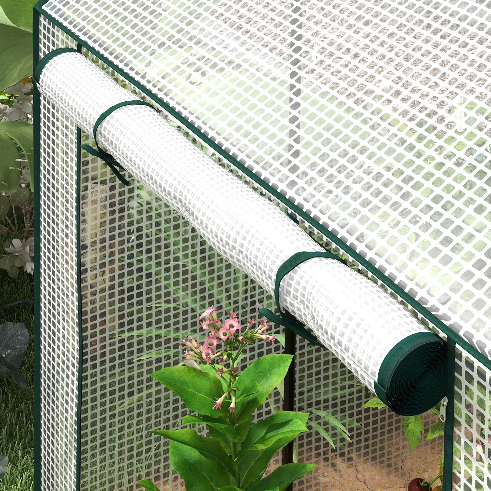 Serre de jardin 0,8 m² - 2 espaces, 2 portes enroulables - acier PE transparent