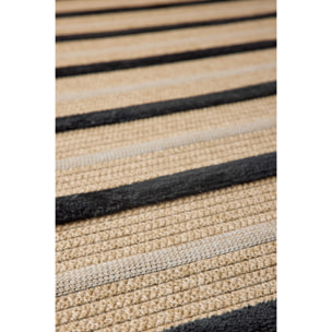 PALMA - Tapis aspect jute à motif rayure en relief - Noir