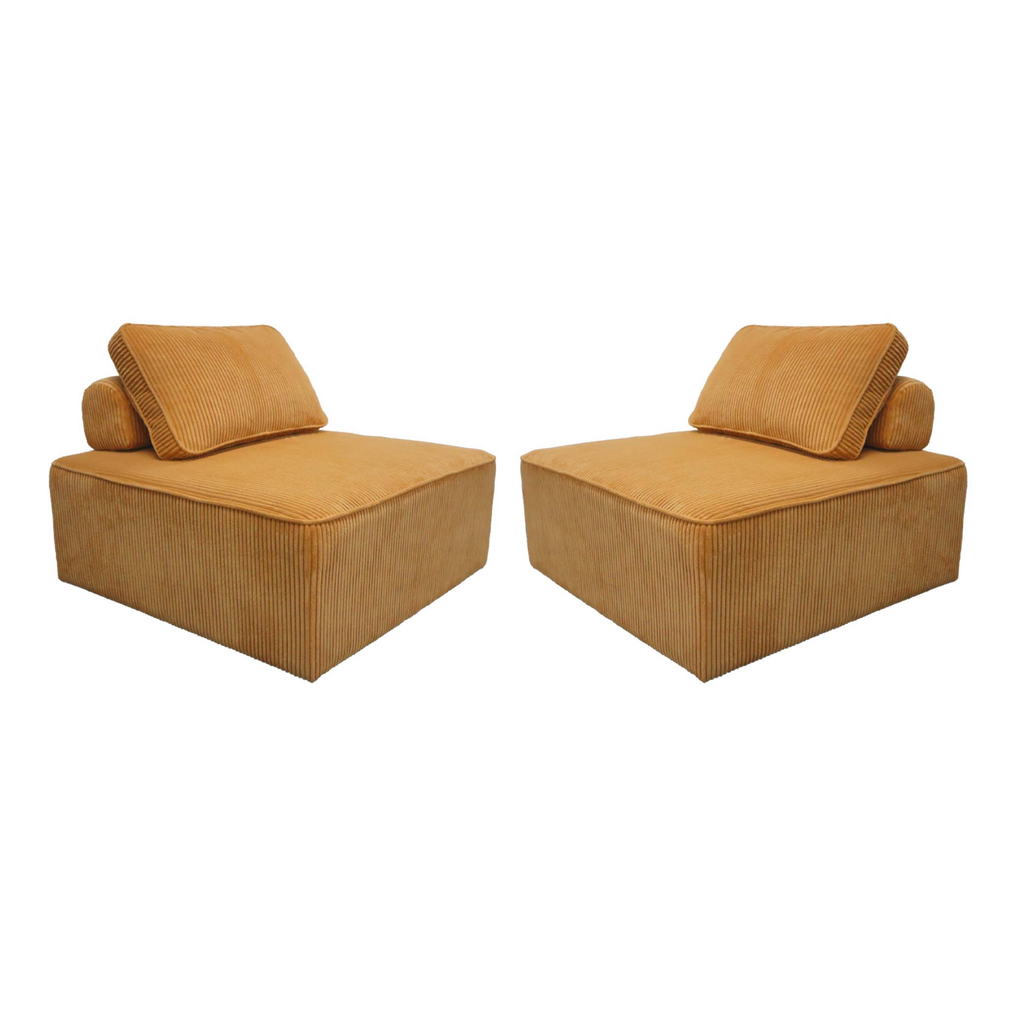 Lot de 2 chauffeuses  pour canapé modulable velours côtelé jaune avec un coussin
