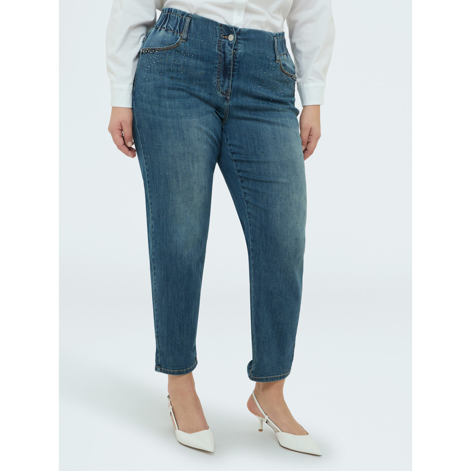 Fiorella Rubino - Jeans Balloon con detalles brillantes - Azul