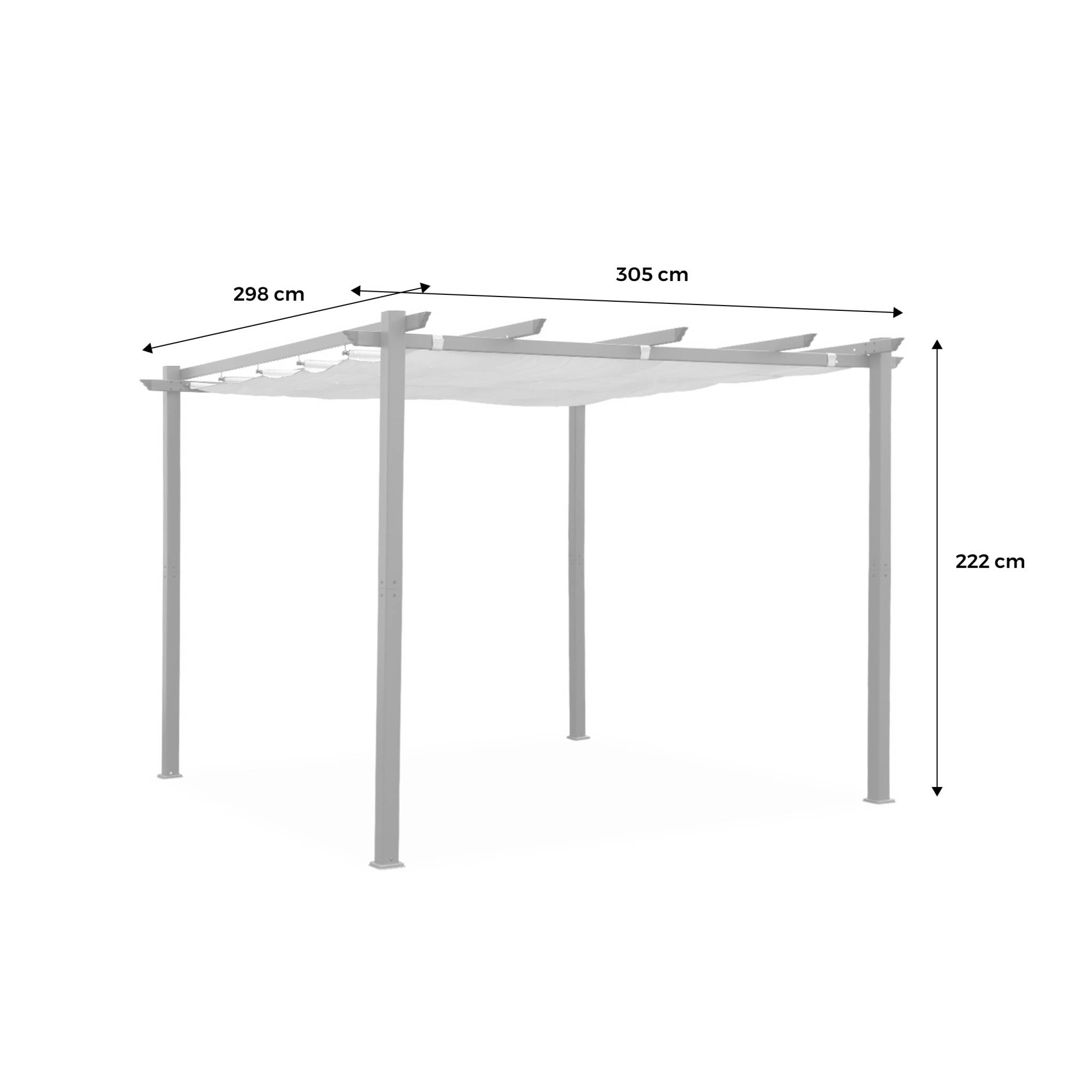 Pergola aluminium - Isla 3x3m -  Toile grise - Tonnelle idéale pour votre terrasse. toit rétractable. toile coulissante. structure aluminium