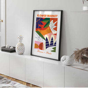 Affiche encadrée composition florale abstraite Affiche + cadre en métal - Noir