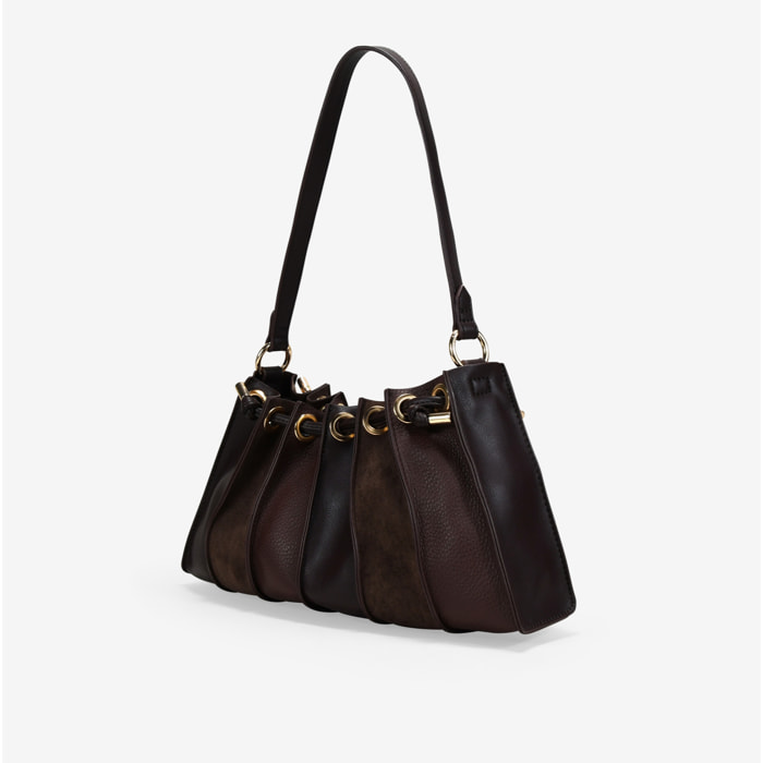 Bolso de hombro marrón plisado con cierre imán