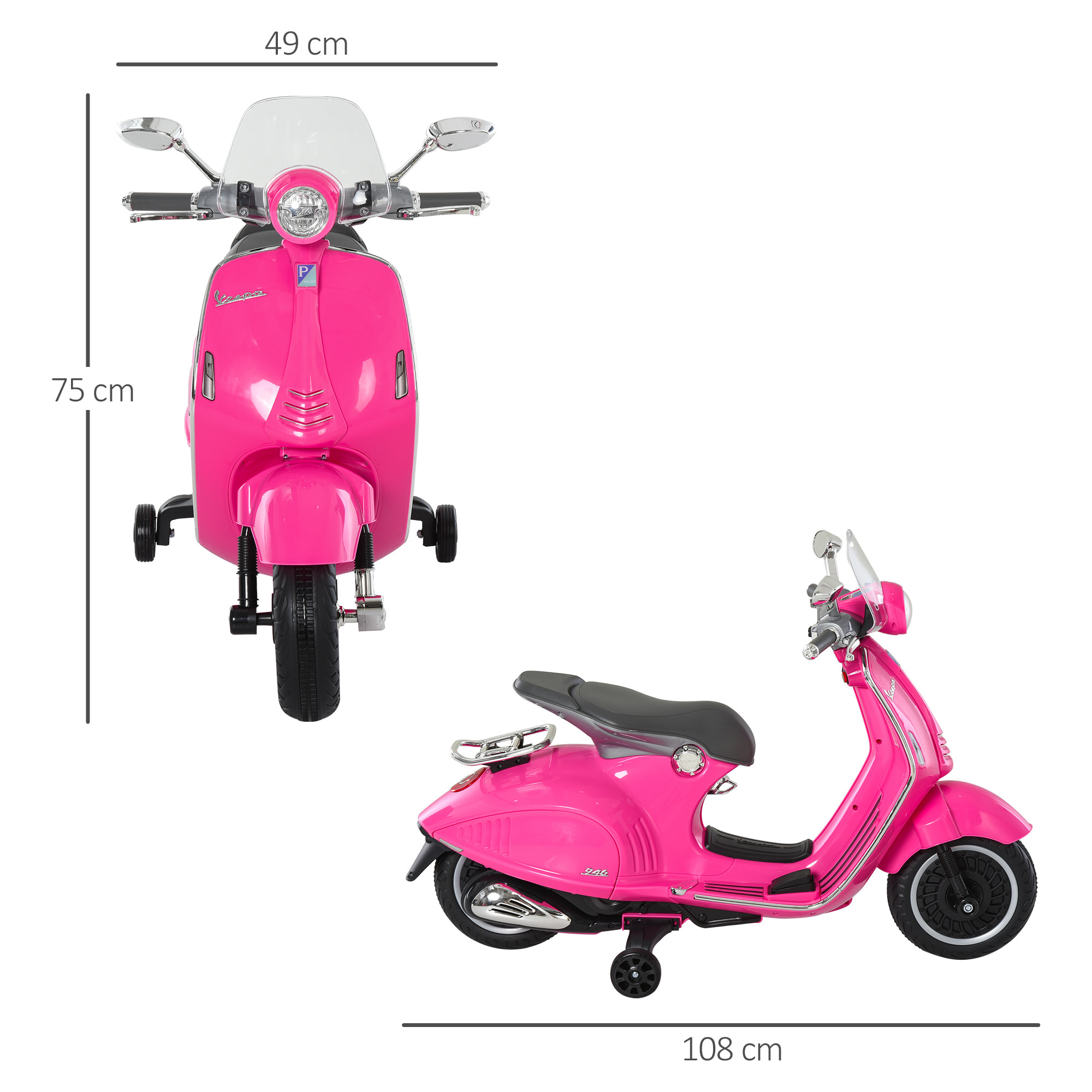 Moto Eléctrica con Faros Música 2 Ruedas Auxiliares Rosa