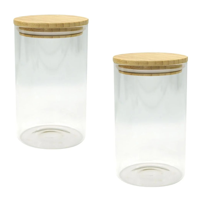 Ensemble de 2 Boîtes de conservation en verre avec couvercle en Bambou Fackelmann Eco Friendly