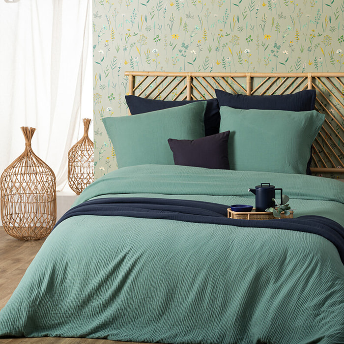 Parure de lit gaze de coton vert céladon 240x220cm