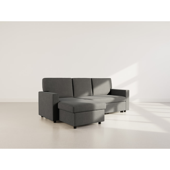 Meiya - canapé d'angle réversible 4 places convertible avec coffre en tissu - Gris foncé
