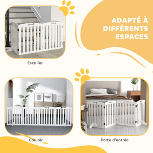 Barrière de sécurité chien pliable adaptable motif os - piètement support antidérapant - 207 x 30 x 61 cm - MDF blanc