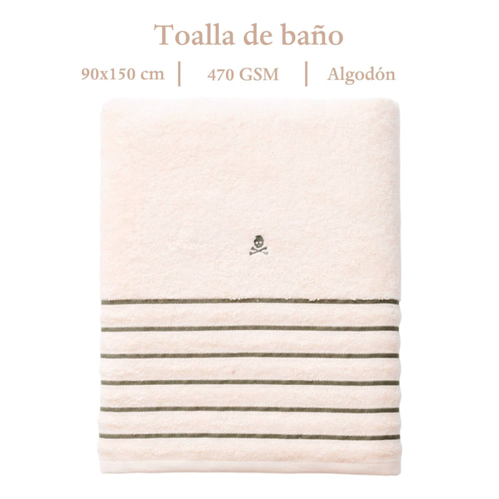 Toalla de baño beige a rayas verdes 90x150cm 100% algodón 470gsm scalpers home