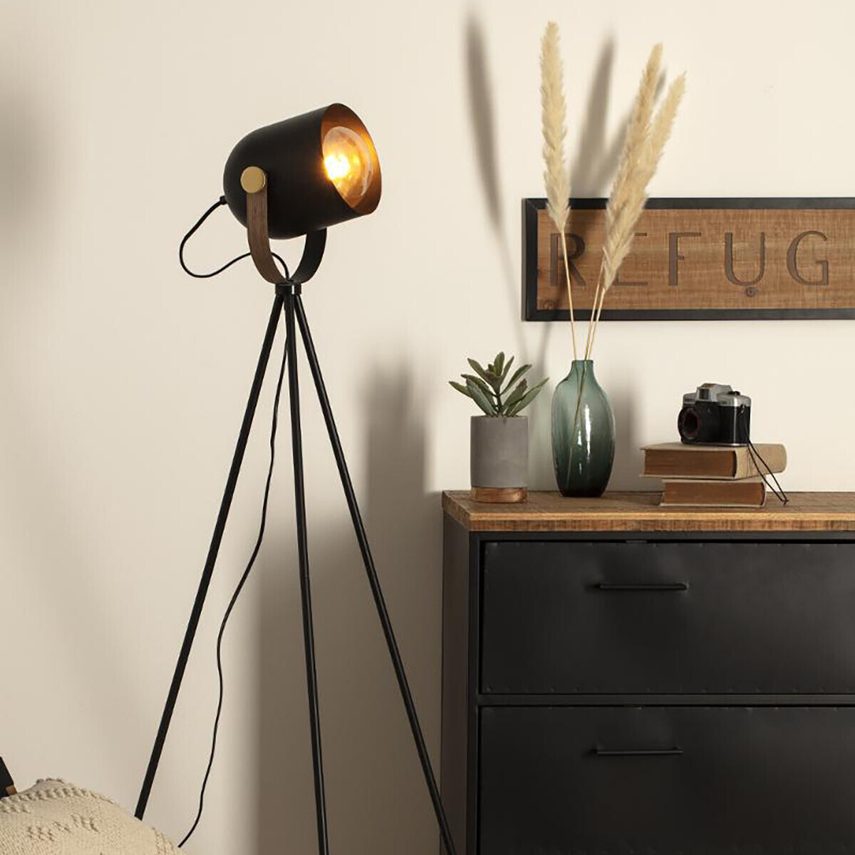 Lampadaire trépied "Bil" - métal - noir H136 cm