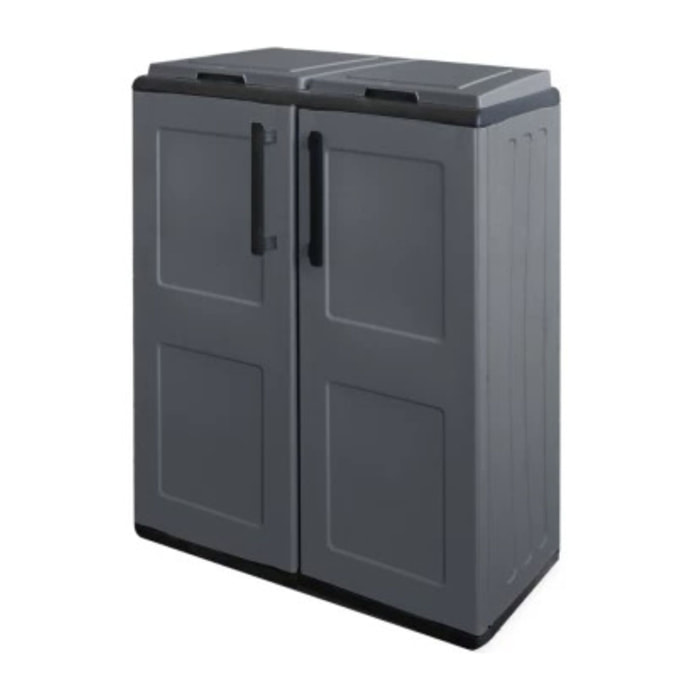 Pattumiera Alfred, Cestino portarifiuti, Bidone per raccolta differenziata 2 ante, 100% Made in Italy, 68x37h84 cm, Grigio e Nero, Finitura quadri