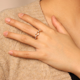 Anello a Fascia placcato Oro Giallo 18Kt con Maglie Ovali e Pavé di Cubic Zirconia