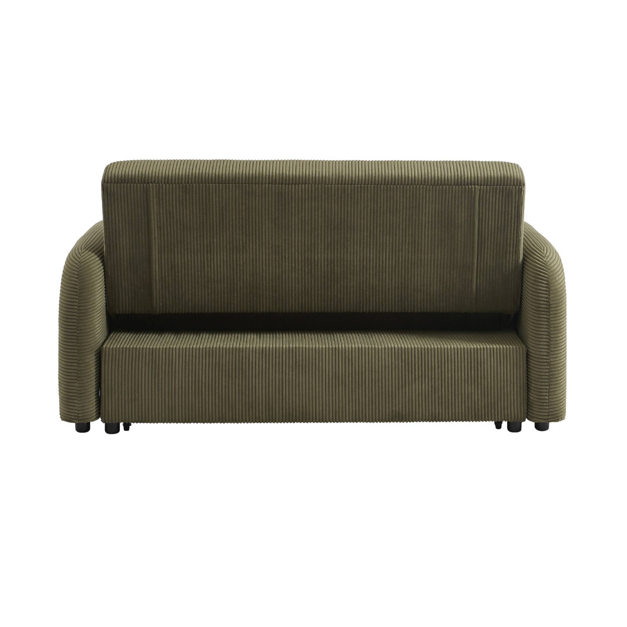 Canapé convertible arrondi 2 places velours côtelé kaki L 168 x P 90 x H 88cm - Lino