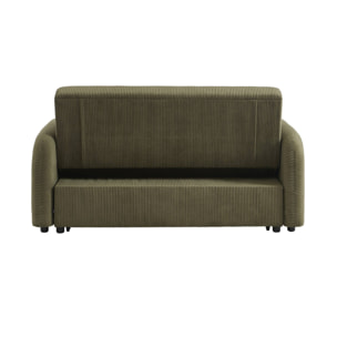 Canapé convertible arrondi 2 places velours côtelé kaki L 168 x P 90 x H 88cm - Lino