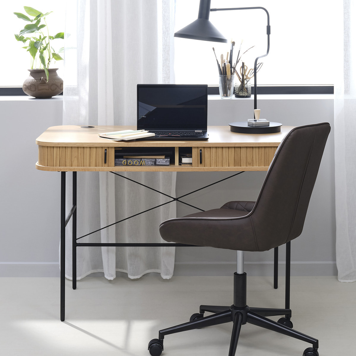 Bureau Bois Naturel Alba, L.120 x P.60 x H.75 cm, Style Minimaliste