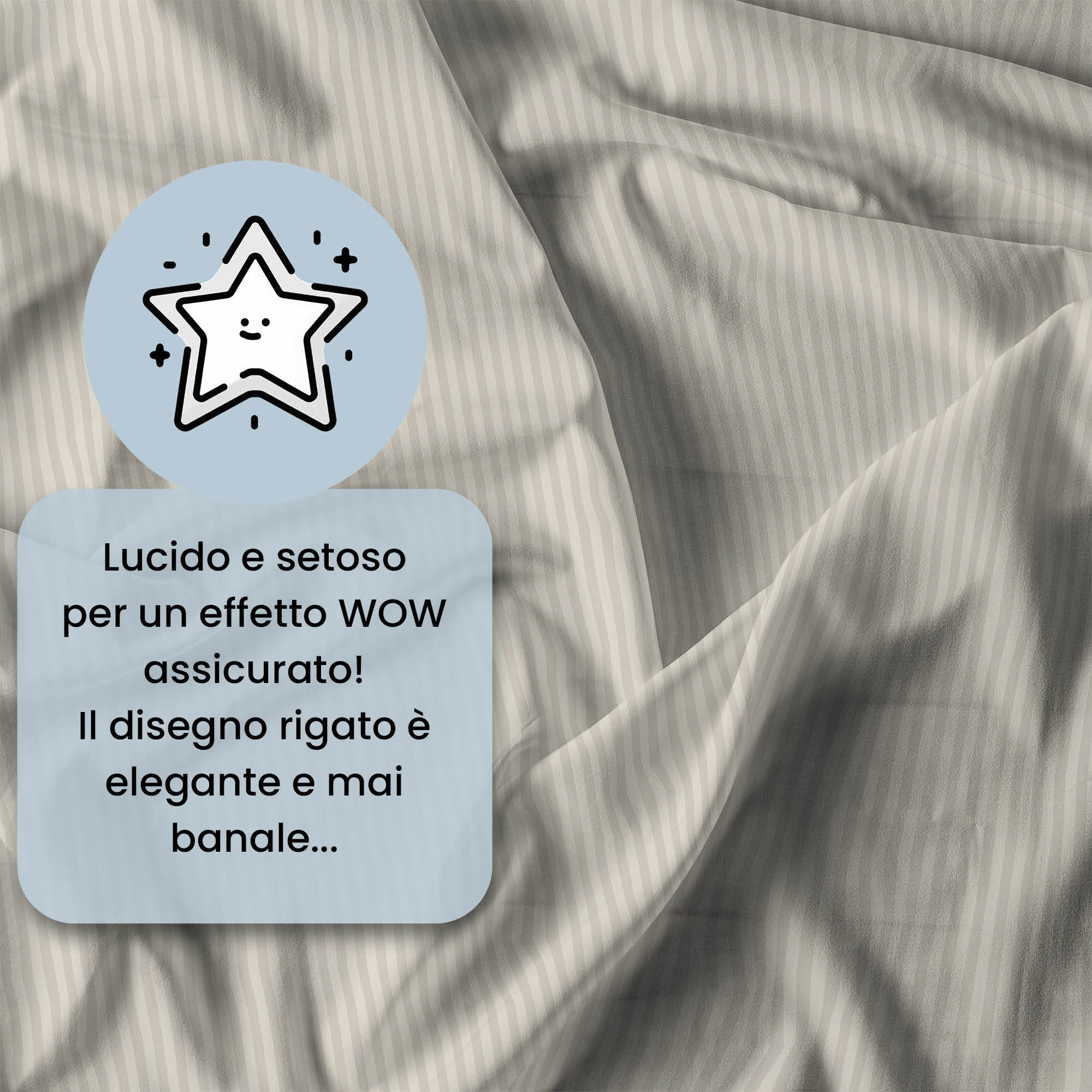 PARURE COPRIPIUMINO SATIN STRIPES, 100% Raso di Poliestere, Made in Italy, No Stiro - TORTORA