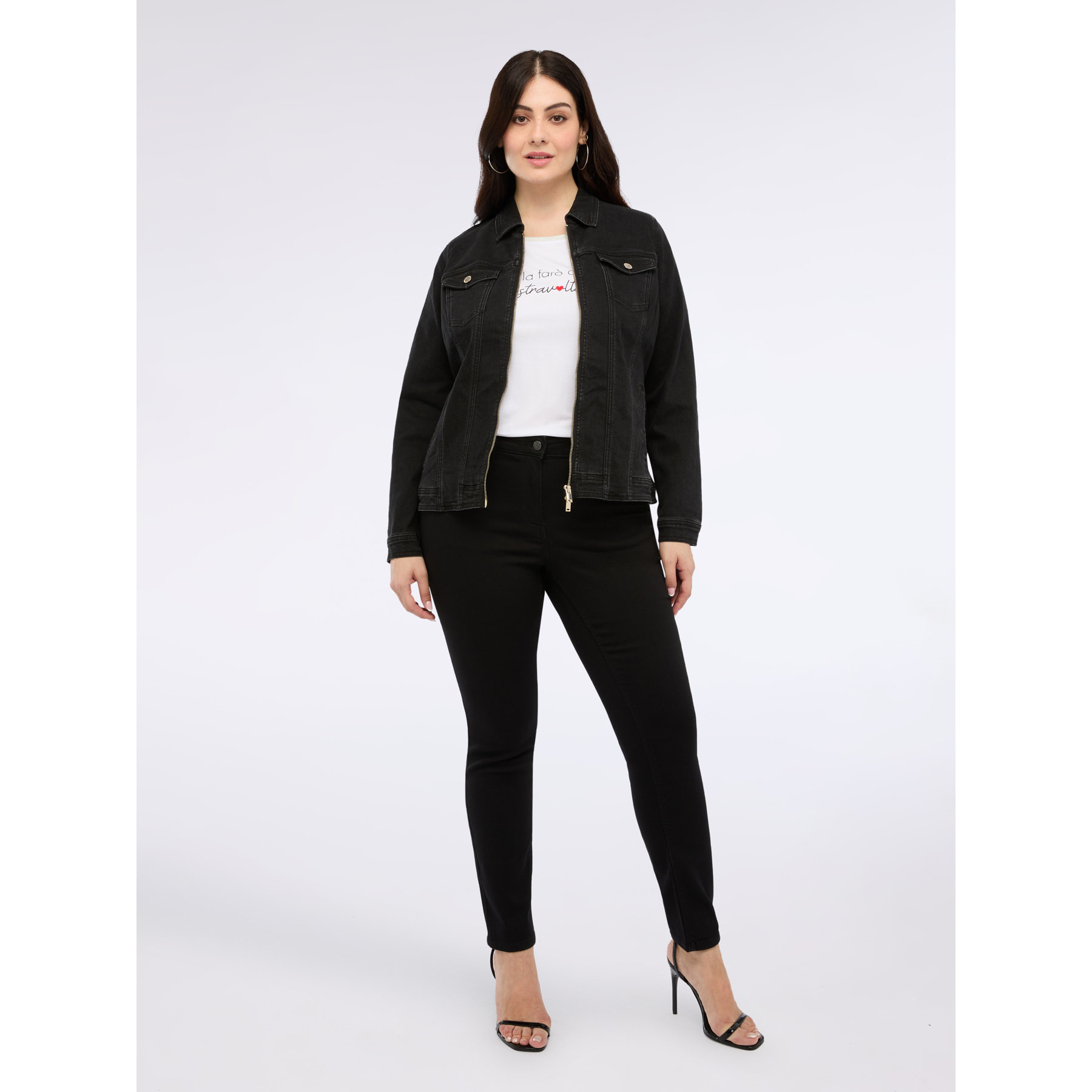 Fiorella Rubino - Giubbotto denim con zip e tasche - Nero