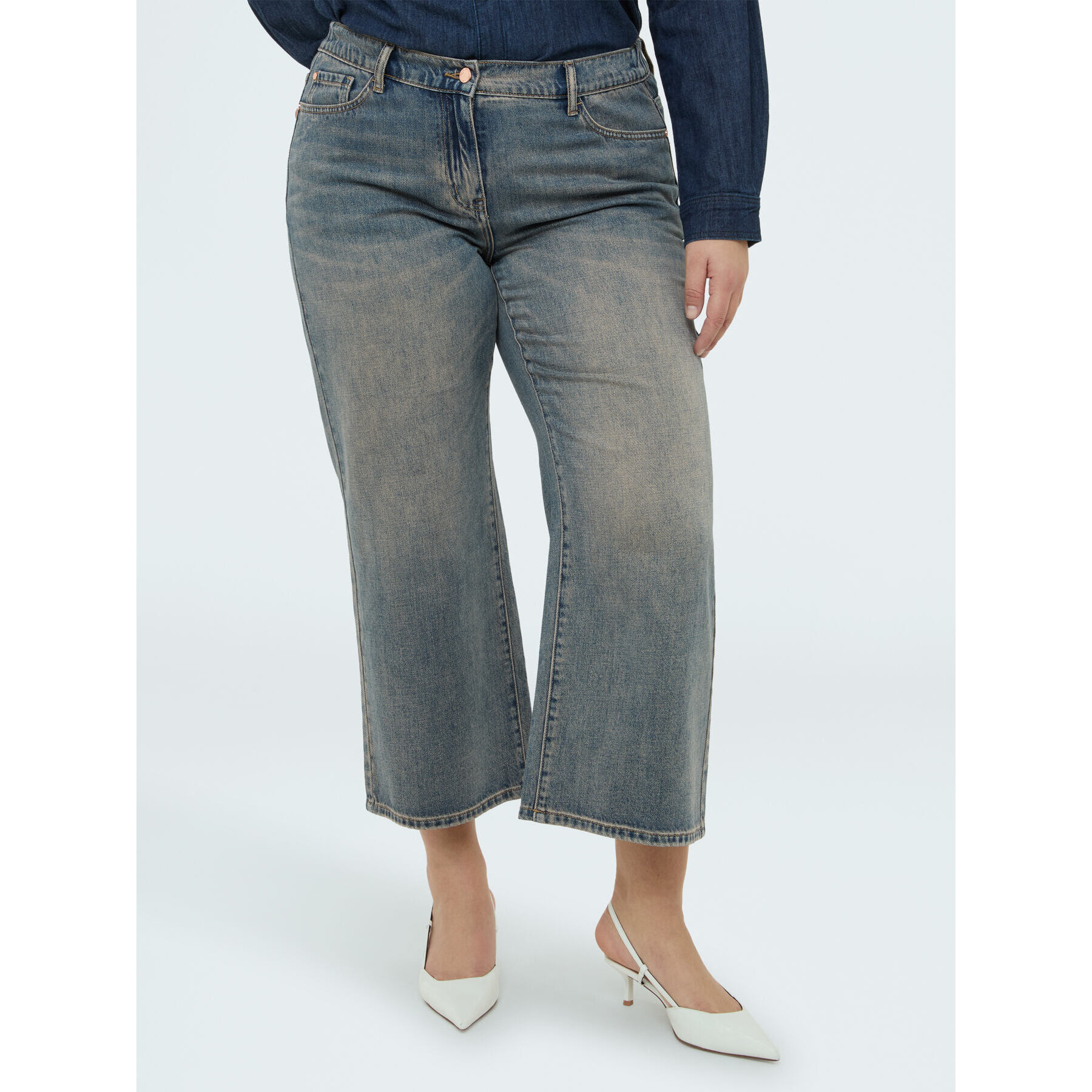 Fiorella Rubino - Jeans cropped lavaggio washed - Blu