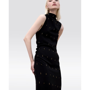 Abito midi senza maniche con applicazione di pietre