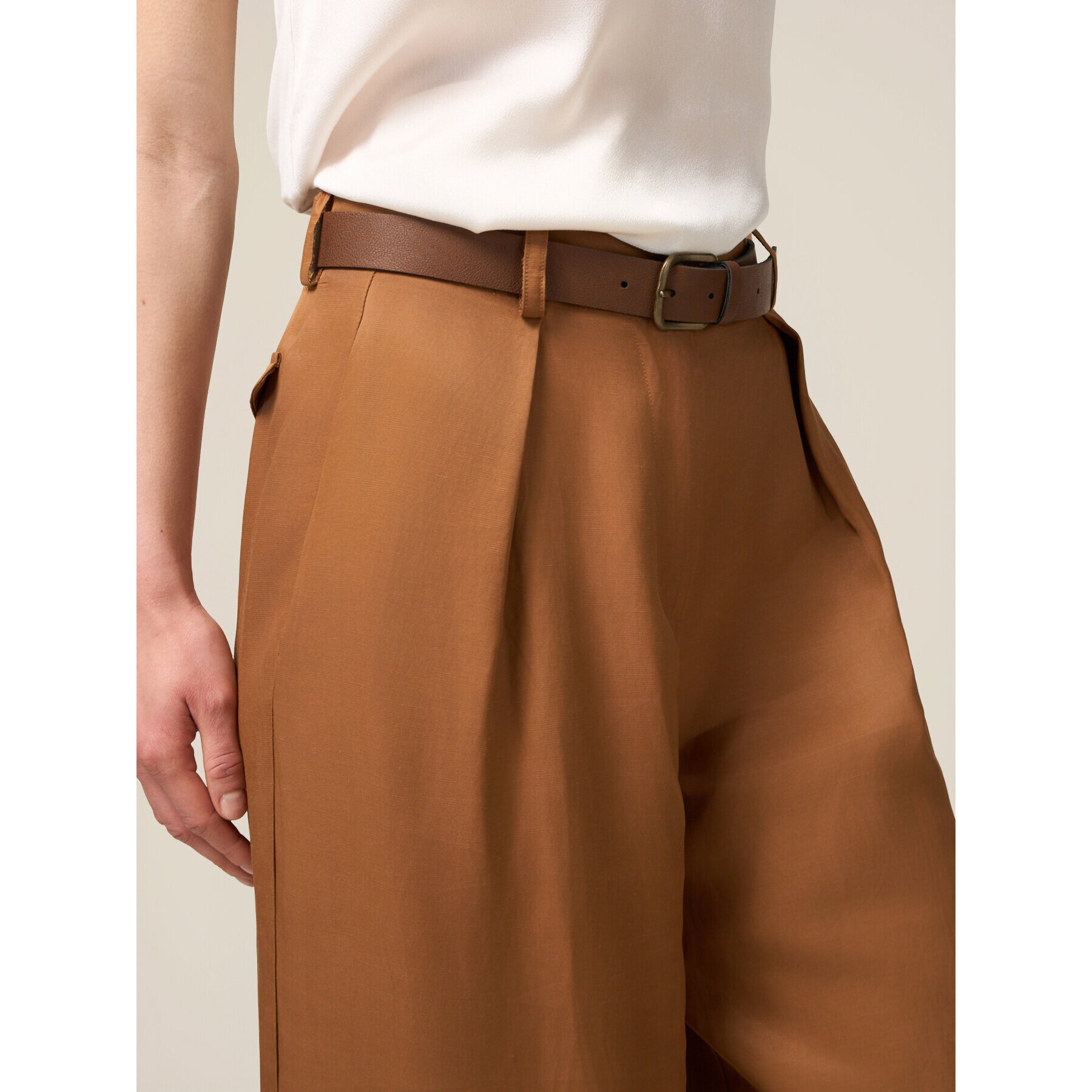 Oltre - Pantalones palazzo mezcla de lino - Marrón