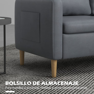 Sofá de 2 Plazas Sillón Moderno Tapizado en Poliéster con 2 Bolsillos Laterales Reposabrazos y Patas de Madera para Dormitorio Oficina Carga 200 kg 143x76x83 cm Gris