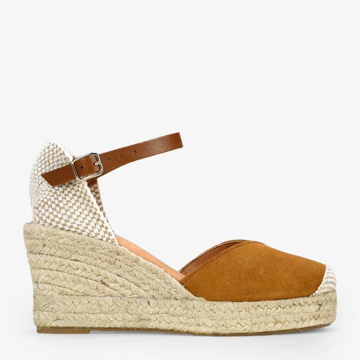 Alpargatas de piel marrones con cuña de esparto