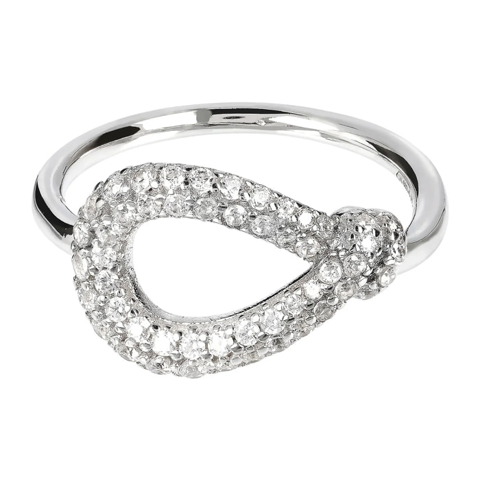 Anello Fedina con Elemento Nodo Pavé in Cubic Zirconia in Argento 925 placcato Platino