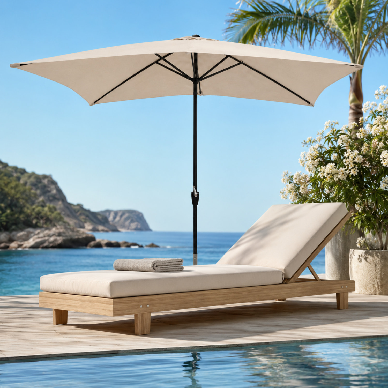 Ombrellone Rettangolare 3x2 M Da Giardino Parasole Per Balcone Con Air Vent Apertura A Manovella Anti UV Idrorepellente Mare Spiaggia Piscina Beige